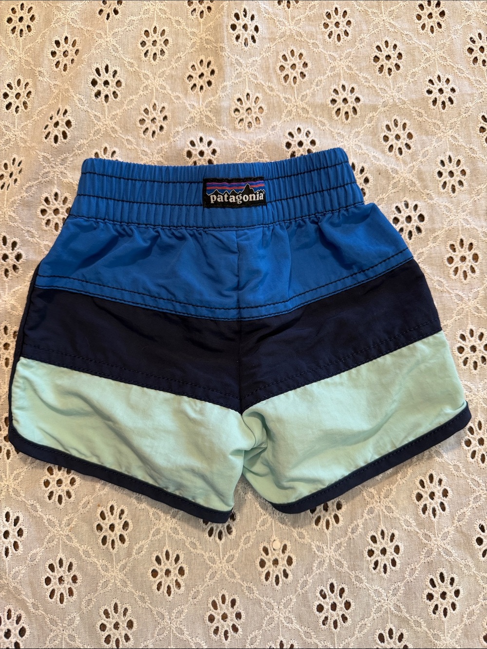 Patagonia Kids Tri-Color Blue & Aqua Board-shorts swim trunks